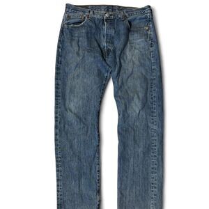 Vintage 90s Levi's 505 Blue Denim Jeans Raw Hem Mid Rise Waist 34 Made in Egypt